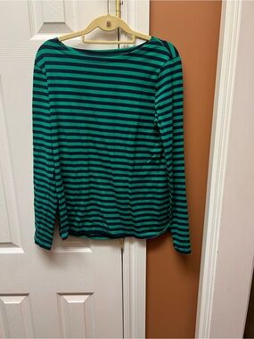 Women's Green and Black Striped Long-Sleeve Tee